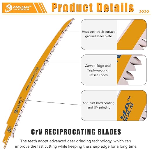 12 Inch 6TPI Japanese Teeth Reciprocating Saw Blade, Curved Edge Wood Pruning Saw Blades for Tree Trimming, Wood Cutting (3-Pack)