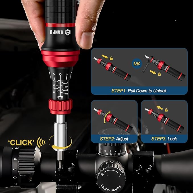 VANPO 1/4" Torque Screwdriver Set, 64 Pieces 10??0 in-lb Inch Pound Torque Wrench Screwdriver Kit with T-Bar & S2 Bits ??Precision Tool for Optics, Electronics, Smart Locks & DIY Repair