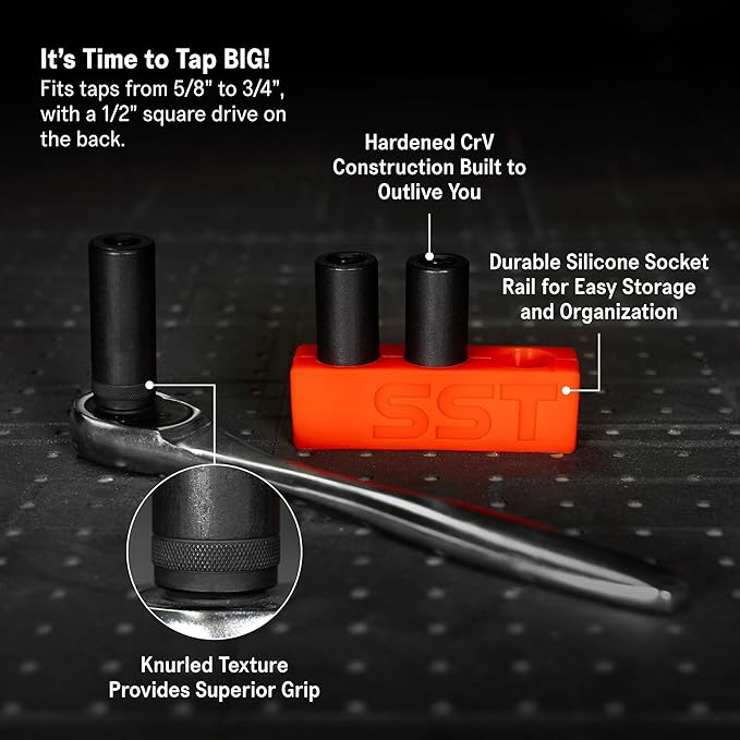 SST - Tap Socket Wrench - 3-Piece Adapter Set - Snug, Secure, & Durable - Easy Storage & Organization - Fits All Number & Fractional M.C.T.I. Standard Taps - Up to 1/2" - Designed in the USA