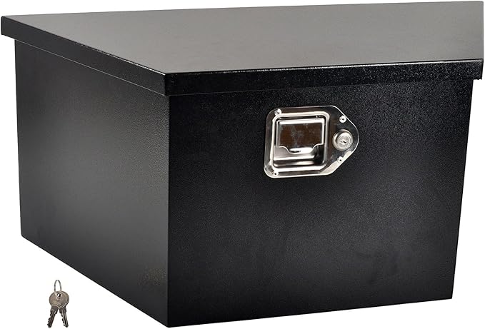 26 Inch Steel Tongue Tool Box with Lock and 2 Keys, Underbody Storage Truck Bed Organizer Toolbox for Trailer Pickup RV, Job Tool Chest, 26 X 13.3 X 12 Inch, Black