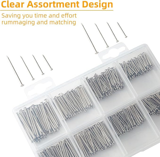 Nail Assortment Kit and 8oz Small Hammer, 560 Pcs Small Nails for Hanging Pictures,Mini Hammer,Picture Hangers Kit