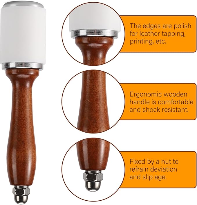 WUTA Leather Carving Hammer Professional Leather Mallet Leatherworking Maul Nylon Head Hammer for Handmade DIY Tools