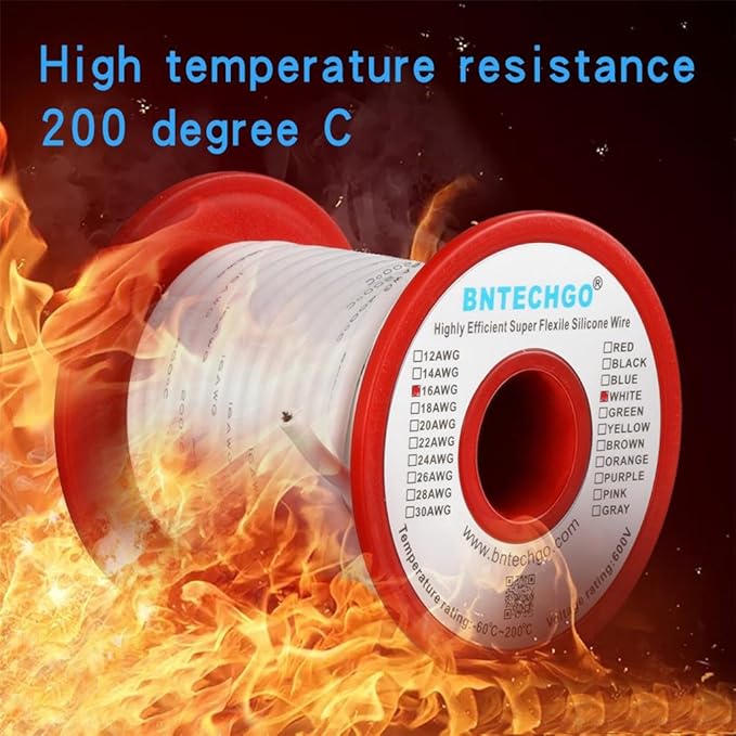 BNTECHGO 16 Gauge Silicone Wire Spool 50 ft White Flexible 16 AWG Stranded Tinned Copper Wire