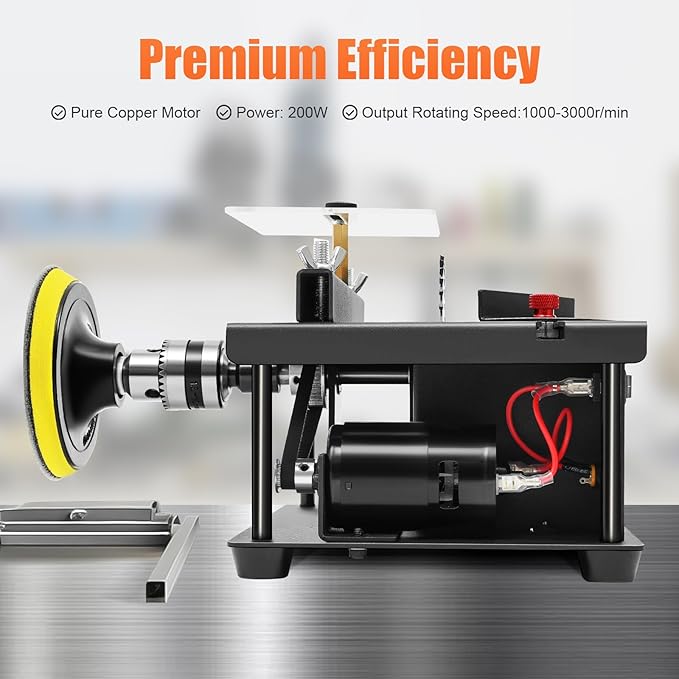 Mini Table Saw 200W - 0-90° Adjustable 1.3in Cutting Depth, 7-Speed 3000rpm w/Cold-Rolled Steel Base, for Wood/Metal/Plastic, Desktop DIY Craft Cutting Tool