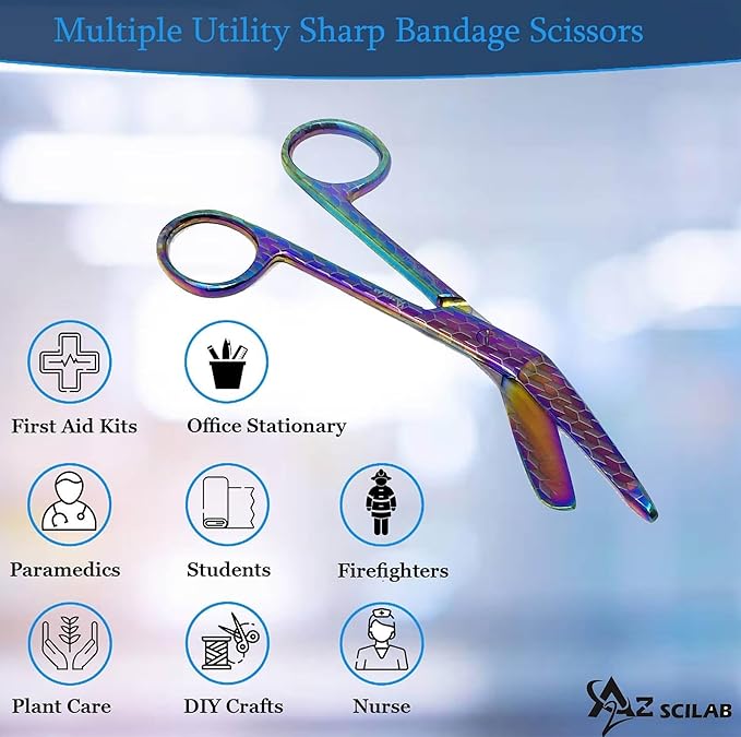 Set of 3 Assorted Pattern Nurse Doctor EMT Lister Bandage Scissors 5.5" (14cm), Stainless Steel, Premium Quality-Ideal Gift (PK11)
