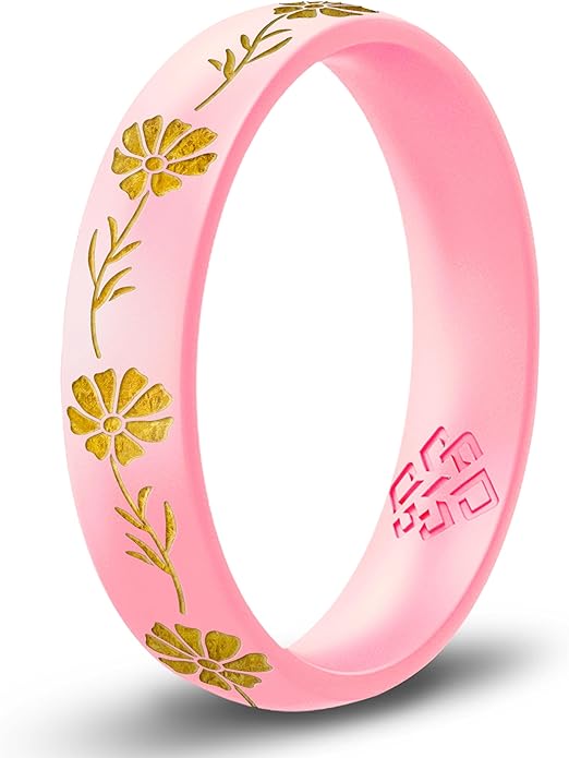 Knot Theory Birth Flower Silicone Ring for Women - 4mm Comfort Fit Wedding Band Engagement Ring