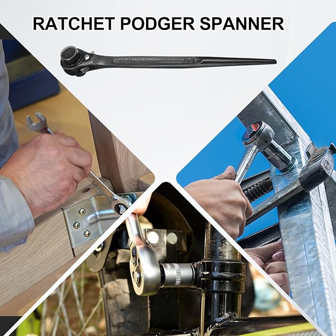 HARFINGTON Scaffolding Podger Ratchet Wrench 13mm x 17mm CR-V 12 Point Double Ended Socket Ratcheting Podger Scaffold Spud Spanner Tool for Auto Repair Mechanical Maintenance, Black