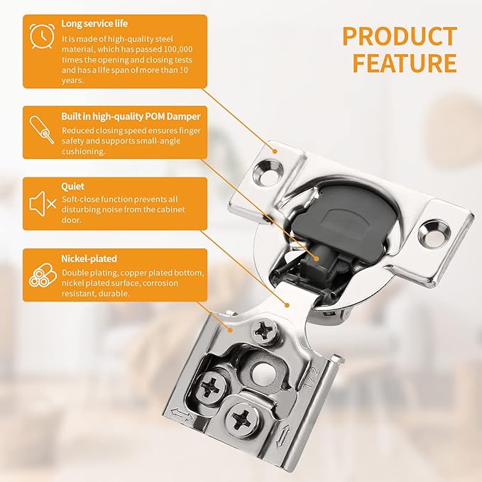 Chibery 50 Pack 1/2" Overlay 3D Soft Close Concealed Hinge for Face Frame Door, Smooth Slow Self Closing Hinges, Satin Nickel, Hidden 105째 Open Angle Stainless Steel Hinge for Kitchen Cabinet Door