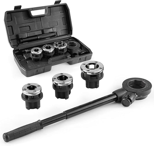 GQGP Ratchet Pipe Threader Kit, Plumber Pipe Threading Set, Portable Pipe Die Tool with 3 NPT Dies 1/2" NPT, 3/4" NPT 1" NPT Storage Case for Galvanized Steel Iron Copper Aluminum Pipes