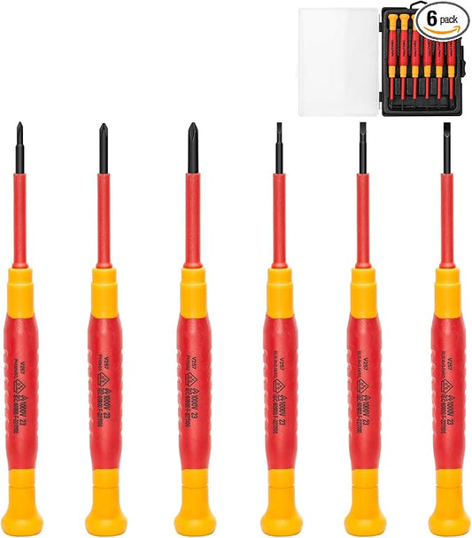 HAUTMEC 6PCS Small Precision Screwdriver Set 1000V Mini Insulated Screwdriver Set with VDE Certified, S2 Steel, Slotted and Phillips Magnetic Tip for Electrical Work, HT0313