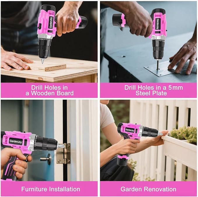 12V Cordless Electric Drill Driver Set, Powerful Lightweight Portable Rechargeable Screwdriver 42pcs Accessories,2-Speed, 24+1 Position for Wood/Wall Drilling & Screw Driving, Home DIY Tool woman man
