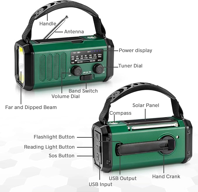 10000mAh Hand Crank Emergency Radio, NOAA Weather Radio with AM/FM Solar Radio, Rechargeable Battery, Flashlight & Reading Light, SOS Cell Phone Charger for Valentines Day Gifts Outdoor Emergencies