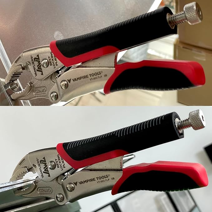 VAMPLIERS 7.5" Vise Grip Heavy Duty Locking Pliers with Screw Extractor Curved Jaws. Professional Grade. Secure Hold, Quick Release. Grip & Remove Stripped/Stuck Screws in seconds.