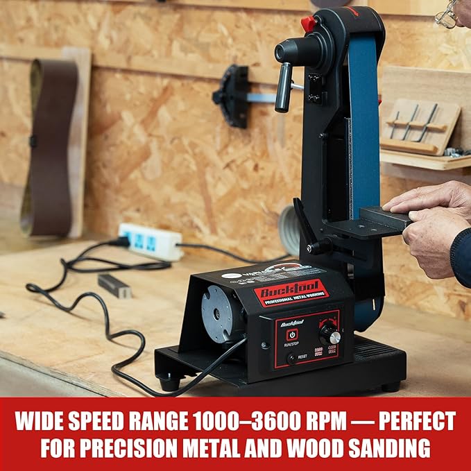 Bucktool Variable Speed 2횞42 Inch Belt Sander 3.5A DC Motor with Control Panel, Quick Belt Release, Adjustable Foot, Horizontal or Wall-Mountable Bench Machine for Knife Making and Metalworking