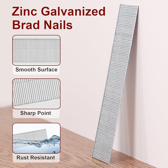 18 Gauge Brad Nails, 1000 Counts 1-inch 18 GA Brad Nails, Galvanized Nails for Nail Gun, Finishing Nail Gun Nails for Pneumatic, Electric Brad Nailer Gun