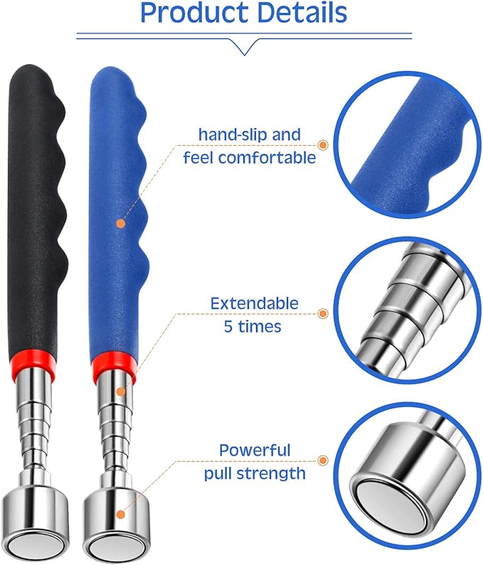 Telescoping Magnetic Pickup Tool 20 Lbs Magnet Extension Tool Telescoping 30 Inch Extendable Stick Gadget for Men Suitable for Birthday Father's Day Christmas(Blue and Black,2 Pieces)