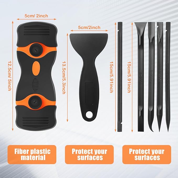 Tallew 12 Pcs Plastic Scraper Tool Razor Blade Plastic Pick Putty Knife Non Scratch Tool Set for Window Floor Label Removal Stickers Paint Cleaning Tile Floors Walls Labels Oil Stains(Bright Color)