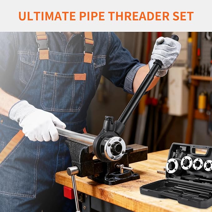 GQGP Ratchet Pipe Threader Kit, Plumber Pipe Threading Set, Portable Pipe Die Tool with 3 NPT Dies 1/2" NPT, 3/4" NPT 1" NPT Storage Case for Galvanized Steel Iron Copper Aluminum Pipes