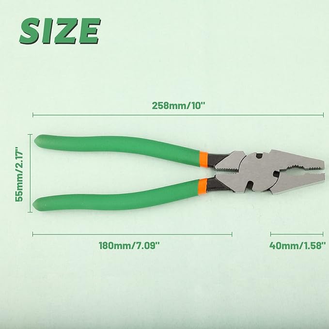 SPEEDWOX 10" Heavy Duty Square Nose Fence Pliers - High-Leverage Multi-purpose Chain Link Fence Tool - Barbed Wire Cutter, Nail Puller
