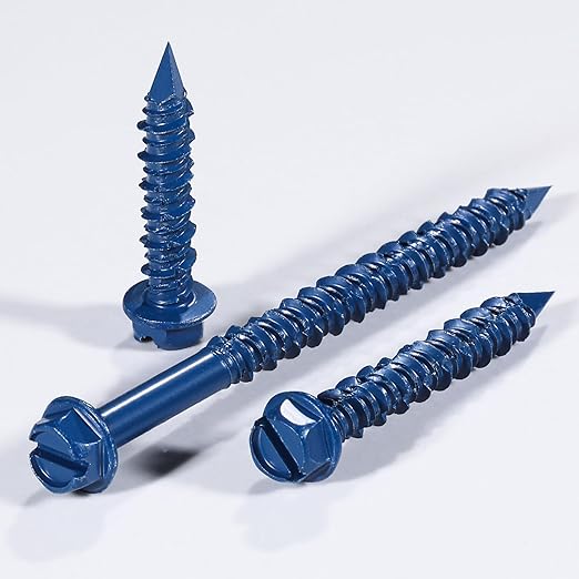 Wensilon(100 PCS) 1/4" * 1-3/4" Slotted Hex Concrete Screws Anchor Blue Hexagon Head for Anchoring to Masonry, Block or Brick Stucco