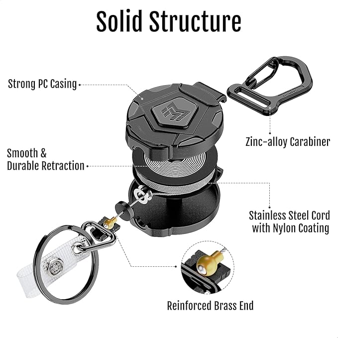 MNGARISTA Retractable Keychain, Heavy Duty Carabiner Badge Holder, Tactical ID Badge Reel with 31.5??Steel Retractable Cord, 8.0 oz