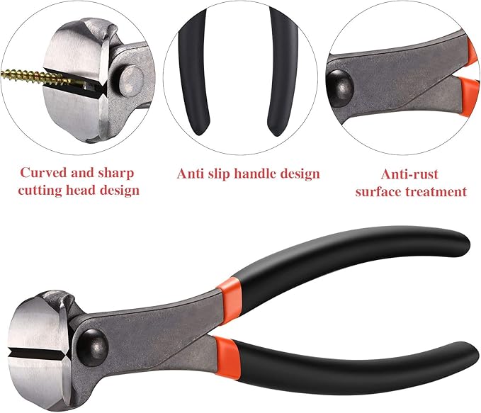 Honoson 3 Pcs Nail Puller Pliers Nail Remover Tool Set Include 7" End Cutting Pliers 6" Bendable U Tip and V Tip Tack Lifter for Remove Jewelry Cutting Wires Furniture Floor Wall Photo(Black)