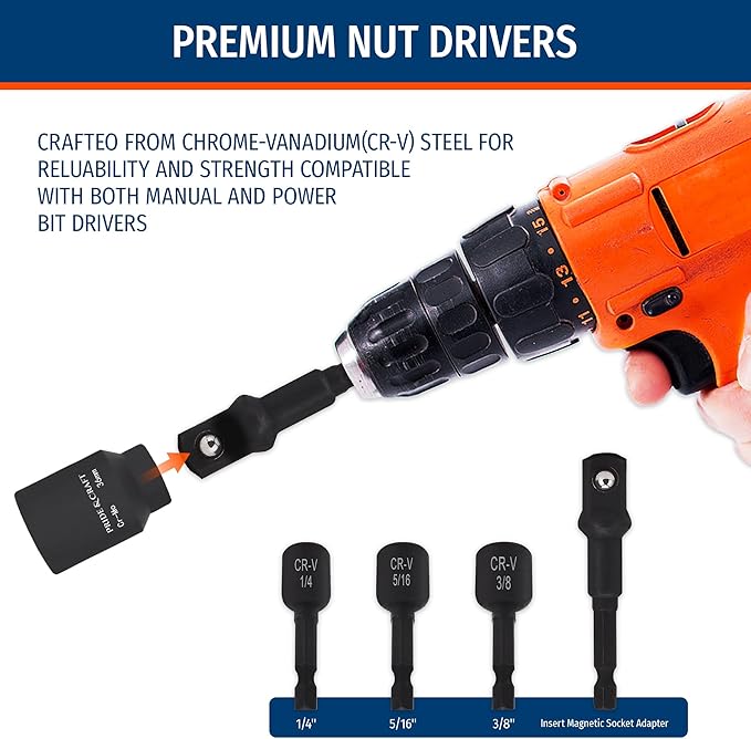 PRIDE&CRAFT 33 Pieces Impact Driver Bit Set, Impact Socket Set with Impact Socket Adapter, Drill Screwdriver Bit Set, Nut Driver Set Magnetic - S2 Steel Bits Set for Power Drills Tools Set