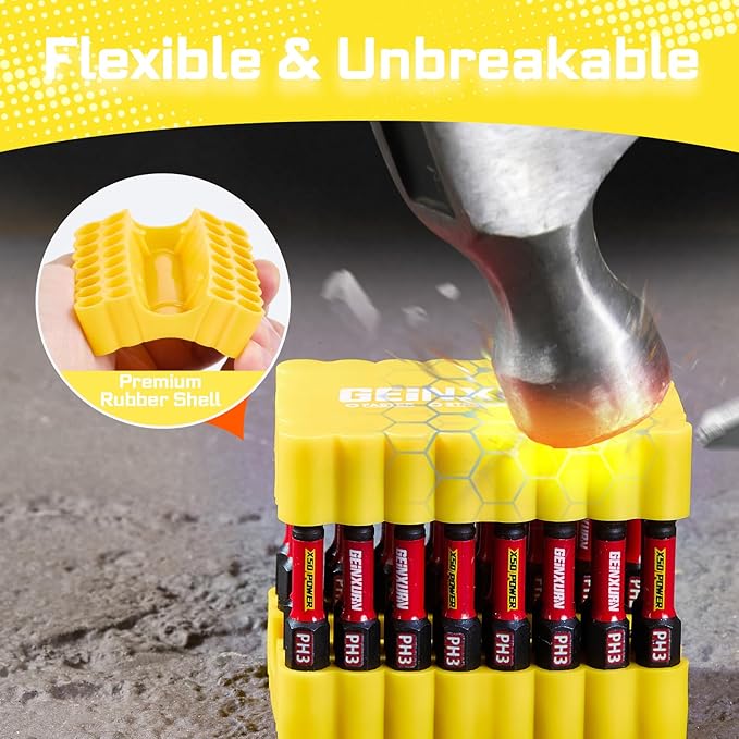 Impact Phillips Screwdriver Bits Set, 33 Pieces 1?쒶agnetic(PH1/PH2/PH3) S2 Steel Multi Cross Driver Bits and 1 Pc Bit Holder with Yellow Soft Base
