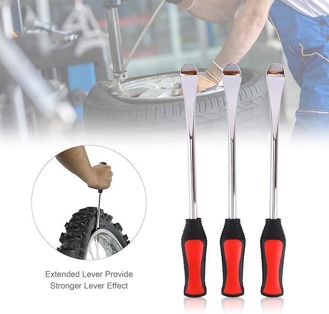 Asooll 11.5" Tire Spoon Dirt Bike Tire Changing Spoons Changing Tools for Motorcycle ATV Lawn Mower I with 1 Portable Bag+3 Tire Spoons+6 Rim Protectors+6 Valve Cores+1 Valve+1 Tire Valve Stem Puller
