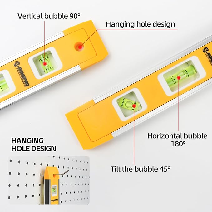 9 Inch Torpedo Level, Magnetic Box Level with 45째/90째/180째 Bubbles, Shock Resistant Bubble Level Tool for Measuring - 3 PCS