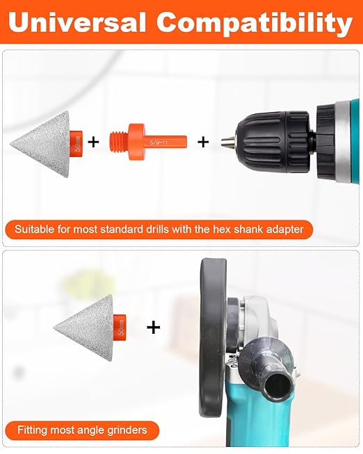 3 PCS Diamond Beveling Chamfer Bits Set, Tile Cone Grinder Bit with 5/8-11 Thread Adapter, 1" Diamond Drill Bits for Hole Enlarging Trimming Grinding in Tile, Marble, Glass, Granite,Ceramic