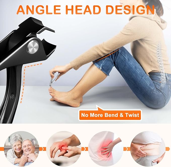 Toe Nail Clippers for Thick Nails for Seniors, Slanted Angled Head Large Toenail Clippers for Men with Wide Jaw, Heavy Duty Sharp Edgy Fingernail Clipper with Long Handle