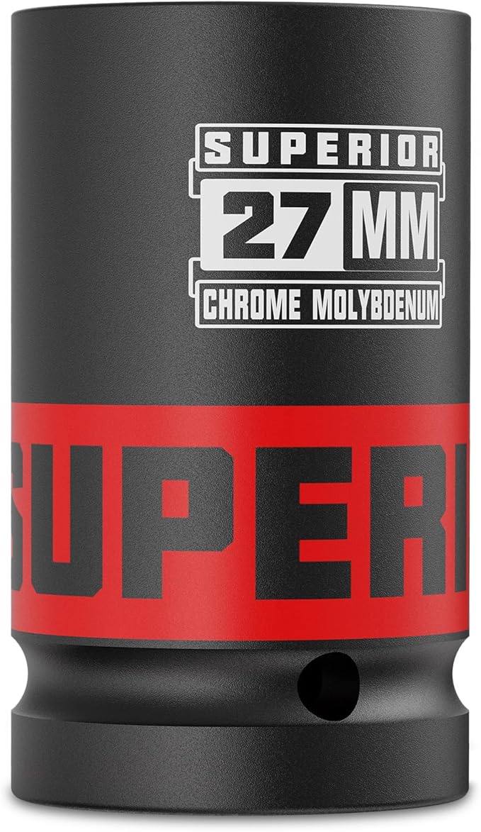 3/4" Drive Impact Socket, 27 mm Deep Socket, Metric Axle Nut Socket, 6 Point, CR-MO, Automotive, Truck Maintenance, Heavy Equipment Repair