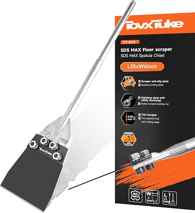 TovxTuke SDS Max Floor Scraper, Thinset Removal Chisel Bits Scaling Chisel Tool for Rotary Hammer Drill, Steel Shovel Bits for Removing Vinyl Flooring VCT Tiles Linoleum Concrete Mortar