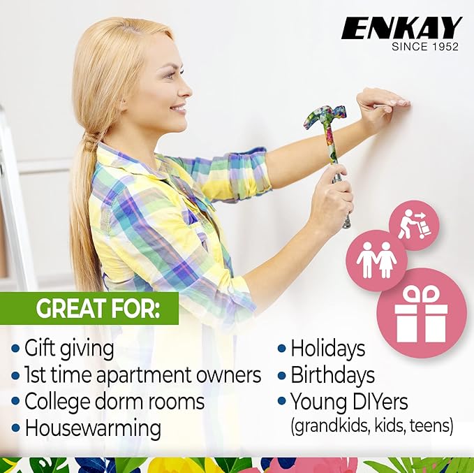 ENKAY - 6 in 1 Floral Hammer and Screwdriver, Multifunction Claw Hammer Tool with Flower Print (Pattern 1)