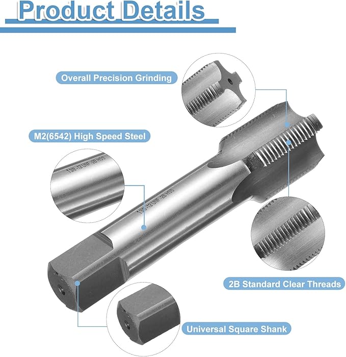 uxcell Hand Bottom Tap 1-3/8-12 UNF 2B Thread Bottoming Style Threading Taps High Speed Steel HSS6542 Straight Flutes Screw Tapping Tool