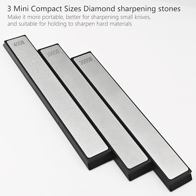 Diamond Sharpening Stone Set, Coarse/Medium/Extra Fine, 240/400 /600/1000 /1200/3000 Grit Knife Sharpener, 2 Sizes Whetstone Tool with Non-Slip Base, Diamond Plate Honing Stone, Hone Sharpener