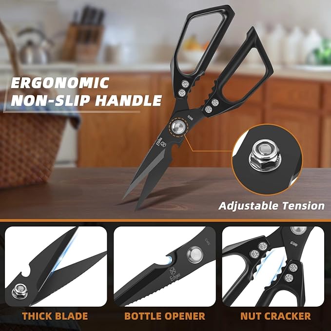 Kitchen Shears for Food - Professional Stainless Steel Japanese Kitchen Scissors for Chicken Bones, Fish, Turkey, Herbs, and Meat ??Heavy Duty and Dishwasher Safe