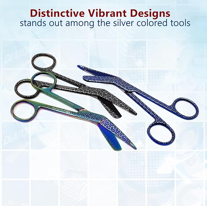 Set of 3 Assorted Pattern Nurse Doctor EMT Lister Bandage Scissors 5.5" (14cm), Stainless Steel, Premium Quality-Ideal Gift (PK14)