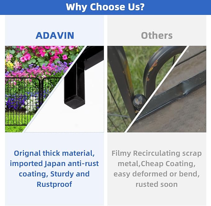 ADAVIN Tall Garden Fence 40 in(H)횞31 Ft(L) 14 Panels, Heavy Duty Iron Metal Fence with Gate Low Threshold, Dogs Rabbit Fences Outdoor Camping, Flower Bed Fencing Border, Temporary Black Yard Fences