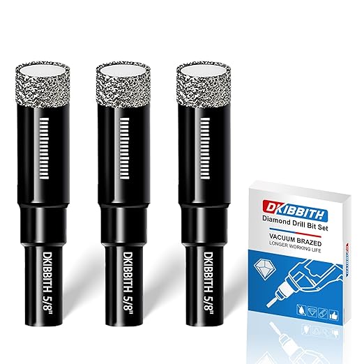 3-Pack 5/8" Diamond Core Drill Bits Set, 16mm Tile Drill bits for Ceramic Porcelain Marble Granite Tile Stone Glass Brick, Integrated Coolant for Fast Dry Drilling, Round Shank, with Storage Case