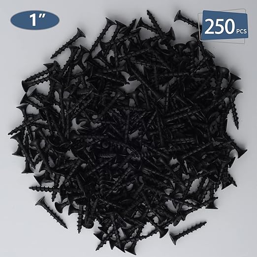 250pcs #6 횞 1 inch High Hardness Drywall Screws, Black, Coarse Thread, Phillips Drive, Bugle Head, Black Wood Screws, Wood and More (1 in, 250)