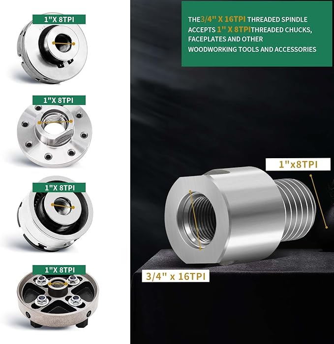 Lathe Headstock Spindle Adapter,Converts FT 3/4" x 16 to MT 1" x 8 TPI for Woodworking Lathe