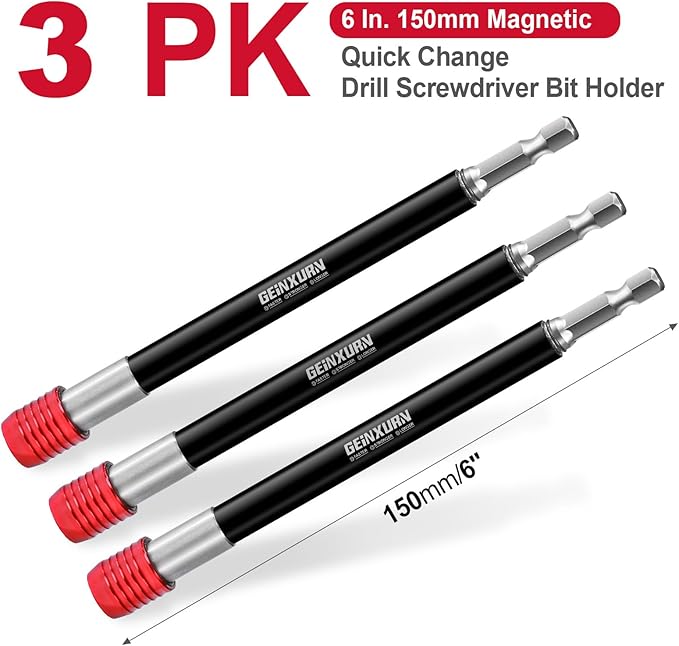 6??Impact Screwdriver Bit Holders Extra Long, 3Pcs Magnetic Extension Quick-Change Socket Drill Bit Holder Cr-V Steel Hex Shank Quick Release Drill Bit Guide