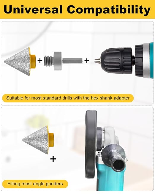 Diamond Beveling Chamfer Bit, Diamond Countersink Drill Bit for 1-7/8"(48mm) Hole Enlarging Trimming Grinding in Tile, Marble, Glass, Granite, Ceramic with 5/8-11" Thread Adapter