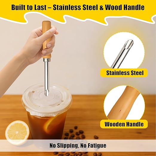 Straw Puncher for Lids Stainless Steel Hole Punch Tool for Plastic Cups Perfect for Lemonade Stands, Bubble Tea, Iced Coffee & Home Parties 2 Sizes (0.47in & 0.33in)