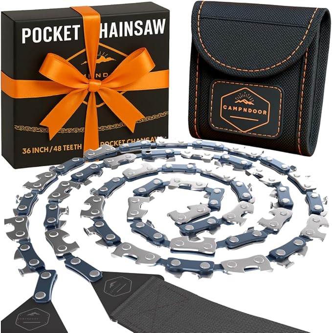Pocket Chainsaw 36 Inch Black - 65Mn Heavy Duty Steel Pocket Saw - 48 Teeth Hand Chainsaw with Sturdy Handles and Bag - Survival Saw - Handy Camping Gear - Bushcraft Survival Gear
