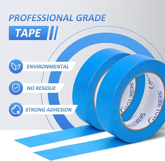 10 Rolls Painters Tape 1 inch Bulk Painter Tape Blue Wide Roll, Blue Masking Tape, 1 Inches x 55 Yards for General Purpose Wall Painting, Home Improvement