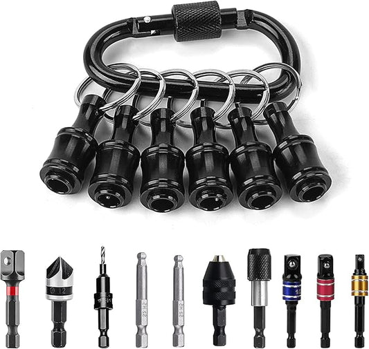 LUEXBOX 1/4 Inch Bit Holder Keychain, Hex Screwdriver Bits Holder Extension Bar, Quick Change Screw Bit Holder for Most Electric, Hand-held Screwdrivers and Drill Bits (A: Black 12pack)