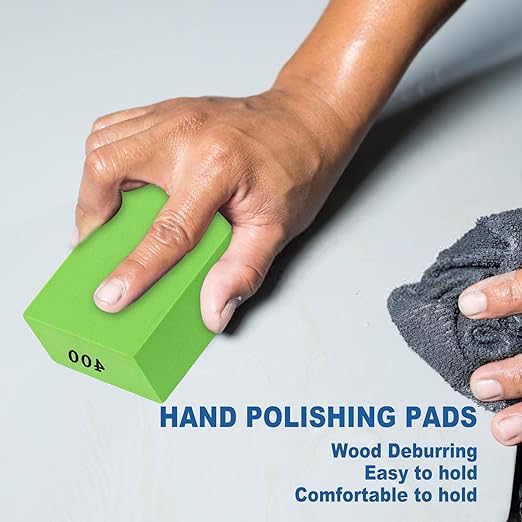6pcs Diamond Hand Polishing Pads Foam Backing Sanding Blocks, Diamond Polishing Pads for Ceramic Tile Glass Stone Wood Marble Metal Grinding, Foam Sanding Pads 100#,200#,400#